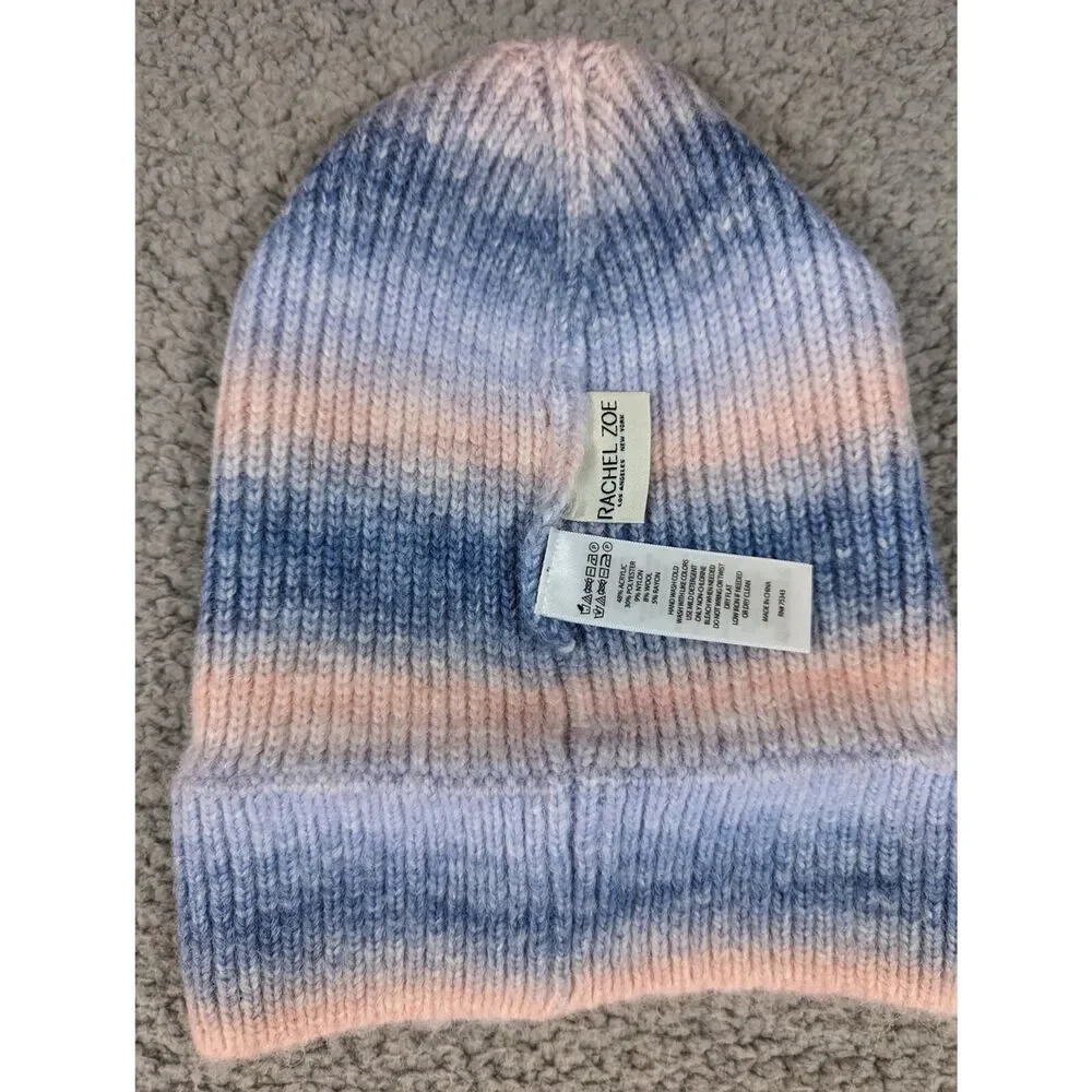 RACHEL ZOE Womens Gradient Knit Beanie One Size Blue White Purple Skull Cap